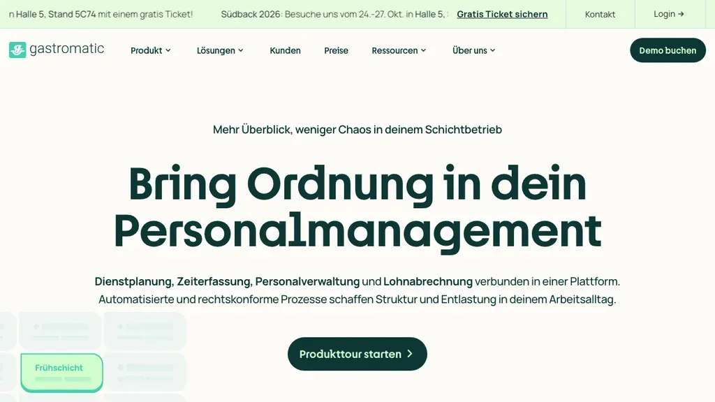gastromatic Gastro: Startseite (Screenshot Oktober 2026)