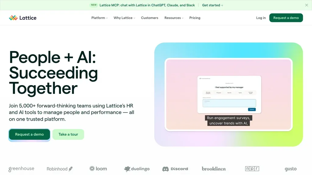 Lattice performance and engagement software homepage (screenshot July 2026)