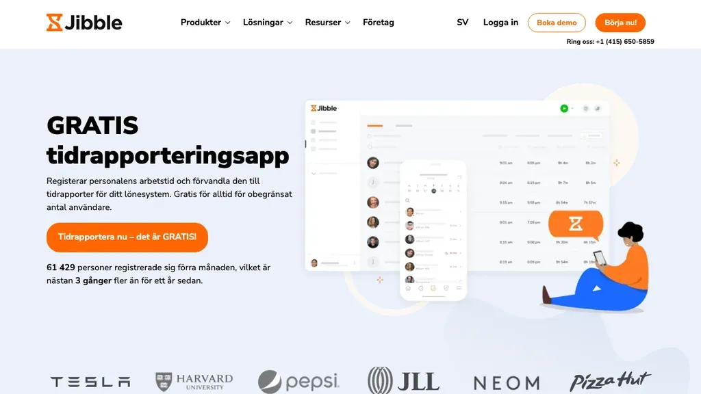 Jibble gratis app för tidrapportering (screenshot september 2026)