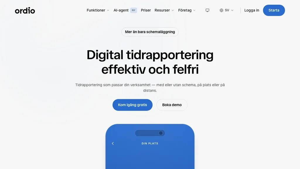 Ordio tidrapportering och schema för skiftteam (screenshot september 2026)