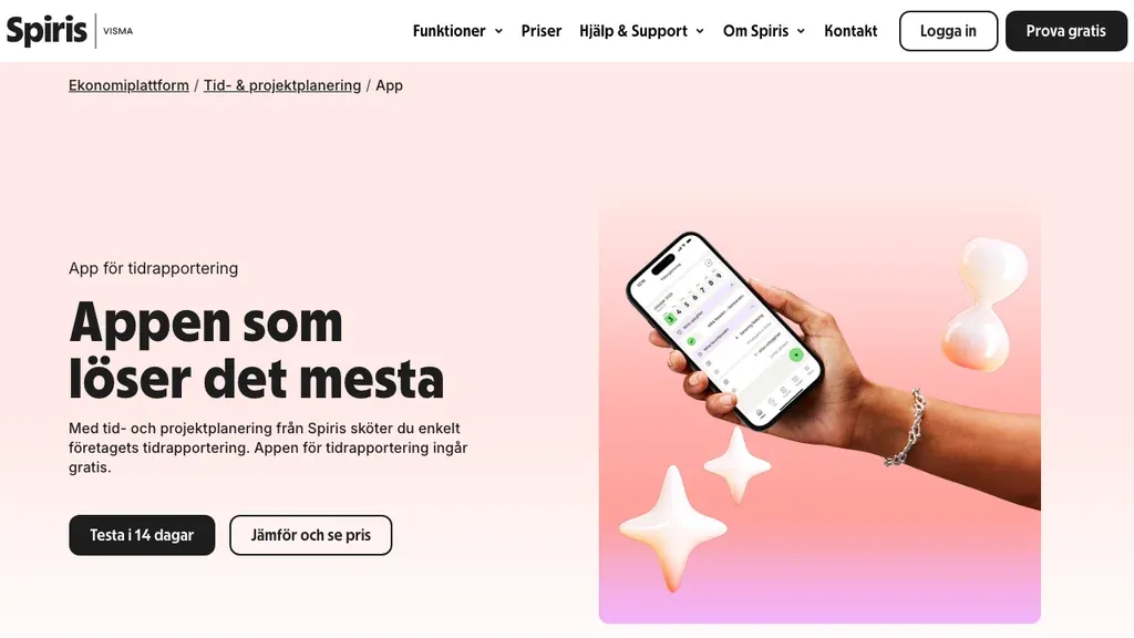 Spiris app för tidrapportering per projekt (screenshot september 2026)