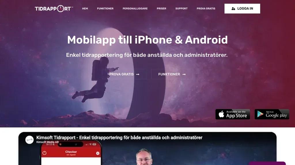 Tidrapport app för bygg och personalliggare (screenshot september 2026)