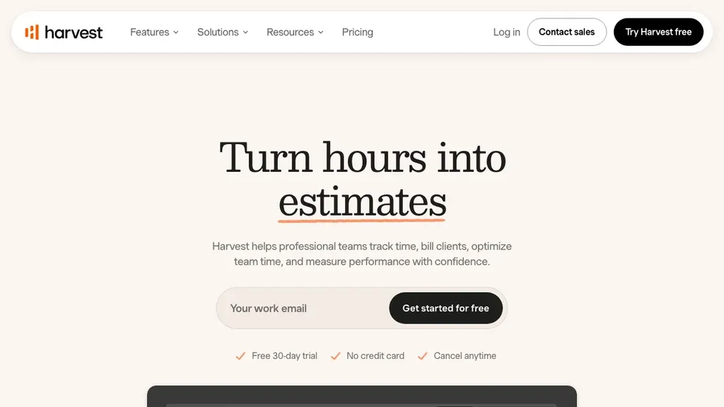 Harvest time tracking and invoicing homepage (screenshot July 2026)