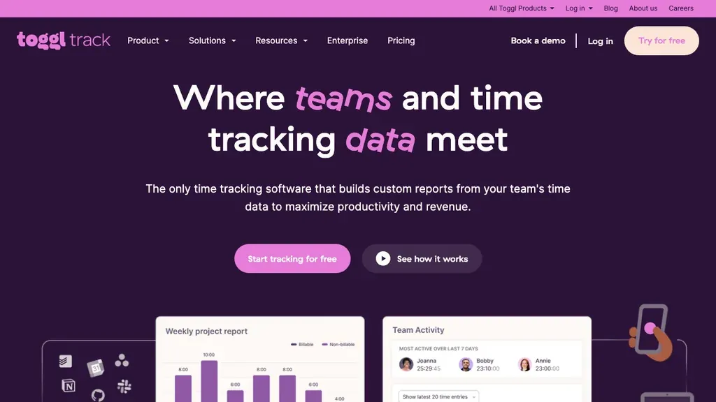 Toggl Track time tracking homepage (screenshot July 2026)