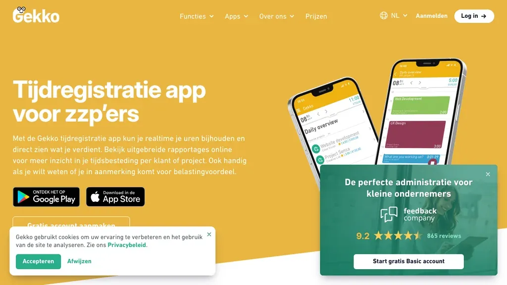 Gekko tijdregistratie app voor zzp (screenshot september 2026)