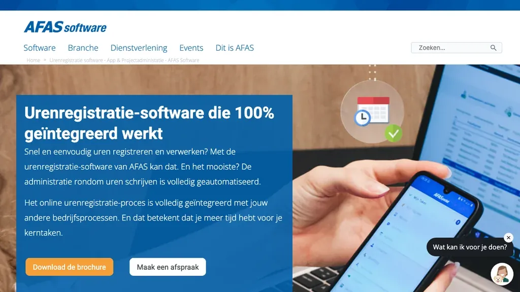 AFAS urenregistratie software module homepage (screenshot september 2026)