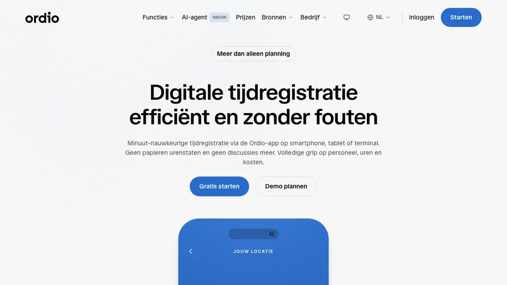 Ordio urenregistratie software met rooster en tijd voor ploegendiensten (screenshot september 2026)