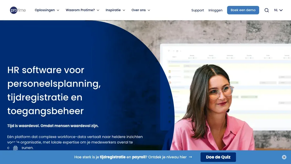 Protime tijdregistratie en HR software homepage (screenshot september 2026)