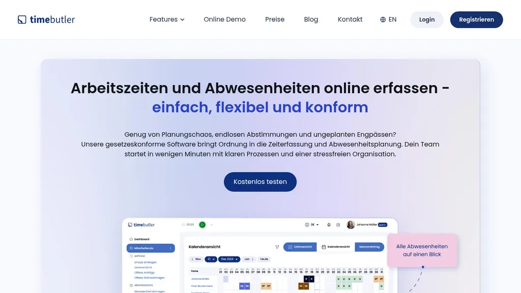 Timebutler Zeiterfassung und Urlaub (Screenshot Oktober 2026)