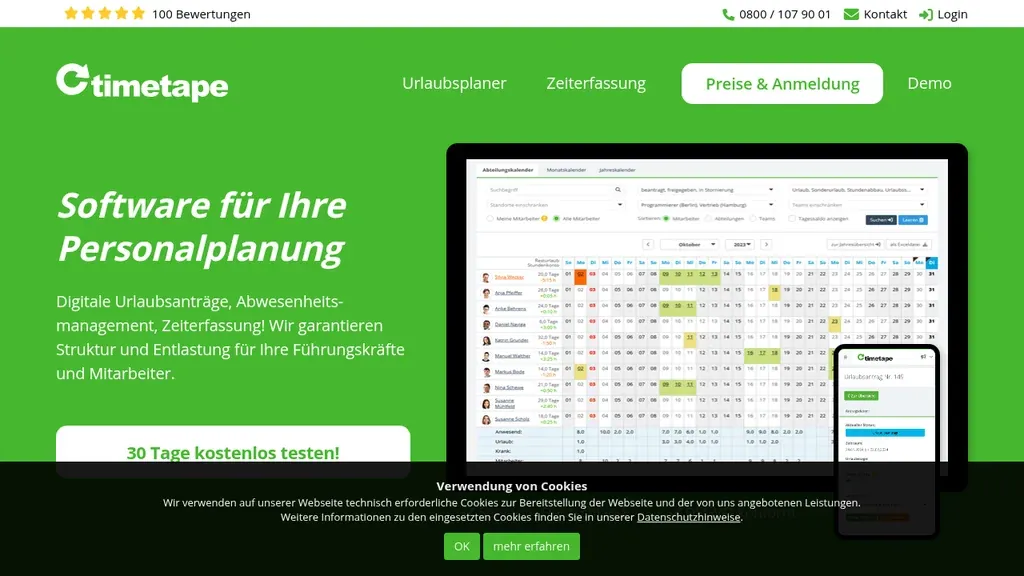 timetape Urlaubsplanung: Produktstartseite (Screenshot Oktober 2026)
