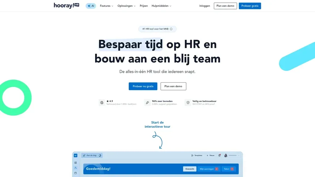 HoorayHR verlofregistratie software homepage (screenshot juli 2026)