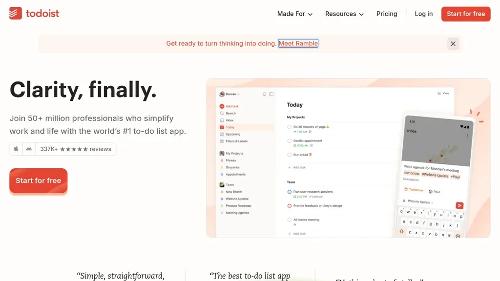 Todoist task lists for remote and hybrid teams (screenshot September 2026)