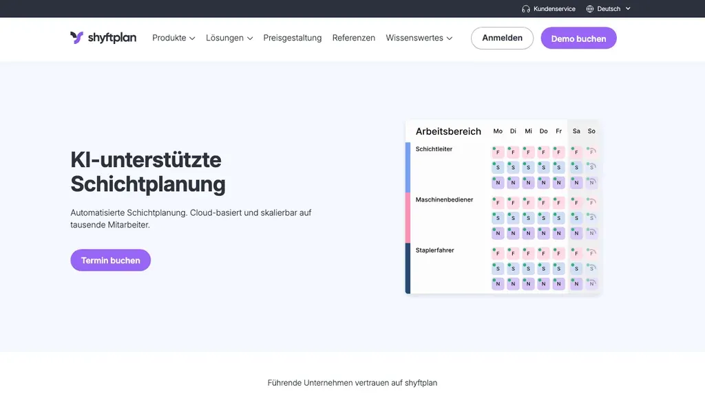 shyftplan Workforce Management: Produktstartseite (Screenshot September 2026)