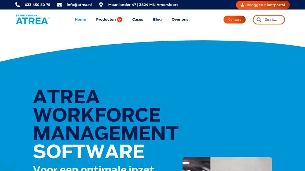 Atrea workforce management software homepage (screenshot september 2026)