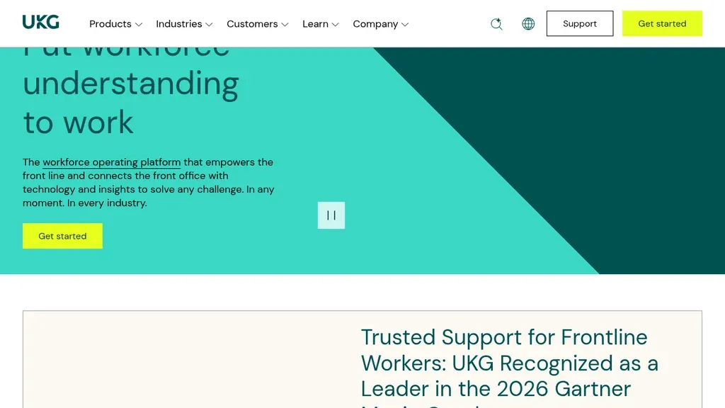 UKG enterprise workforce management homepage (screenshot September 2026)