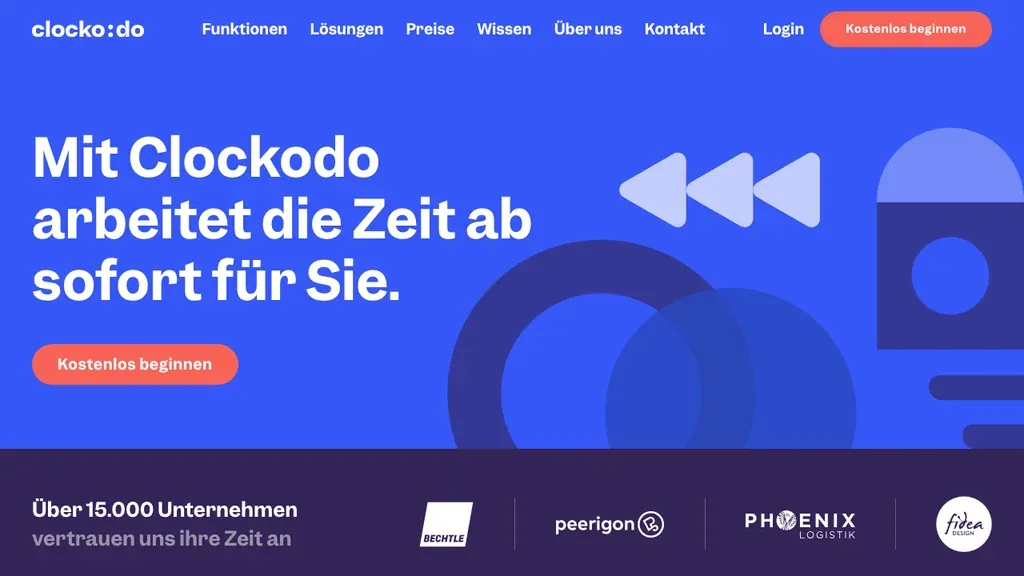 Clockodo Zeiterfassung: Produktstartseite (Screenshot Juni 2026)