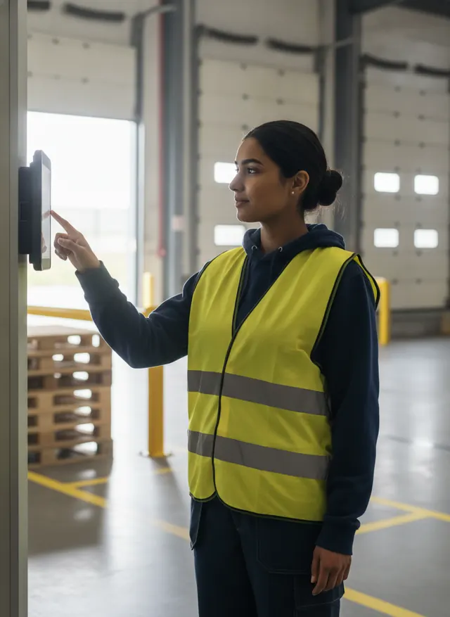 Ordio tidsregistrering til skifteholdsarbejde – medarbejder stempler ind på lageret