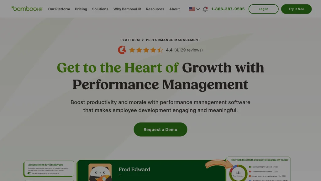 BambooHR performance management module homepage (screenshot July 2026)