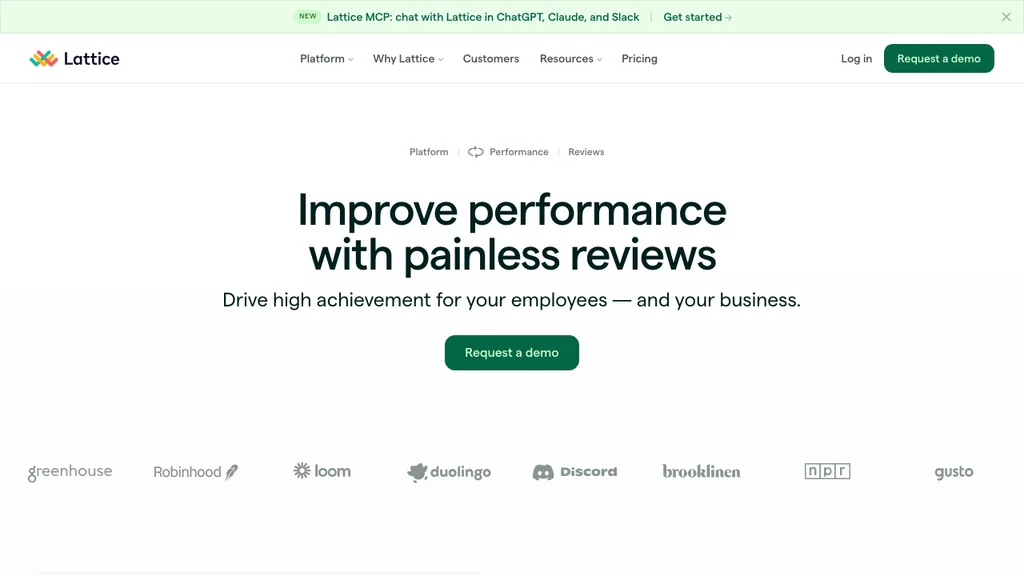 Lattice performance and 360 feedback software homepage (screenshot July 2026)