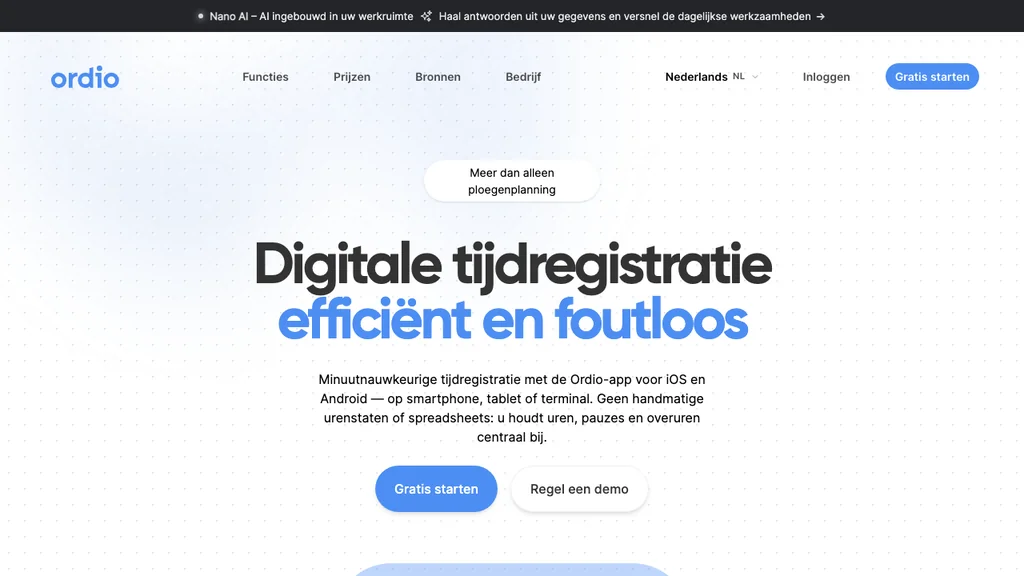 Ordio aanwezigheidsregistratie met rooster en tijd voor ploegendiensten (screenshot juli 2026)