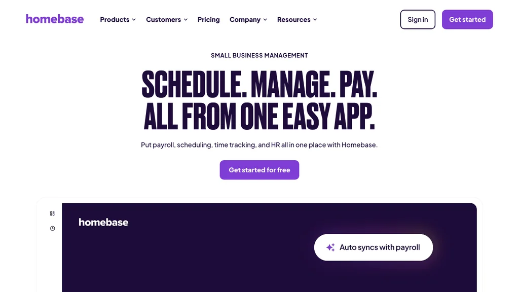 Homebase PTO and leave tracking for hourly teams homepage (screenshot July 2026)