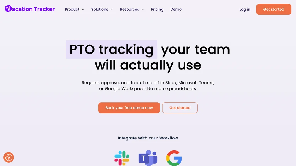 Vacation Tracker leave management for Slack and Teams homepage (screenshot July 2026)