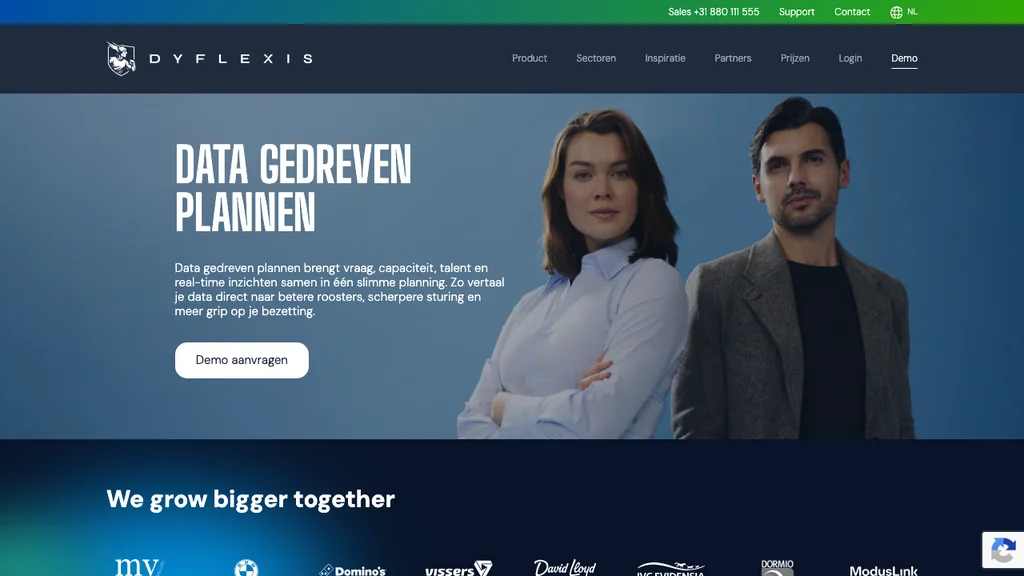 Dyflexis workforce management en capaciteitsplanning homepage (screenshot juli 2026)