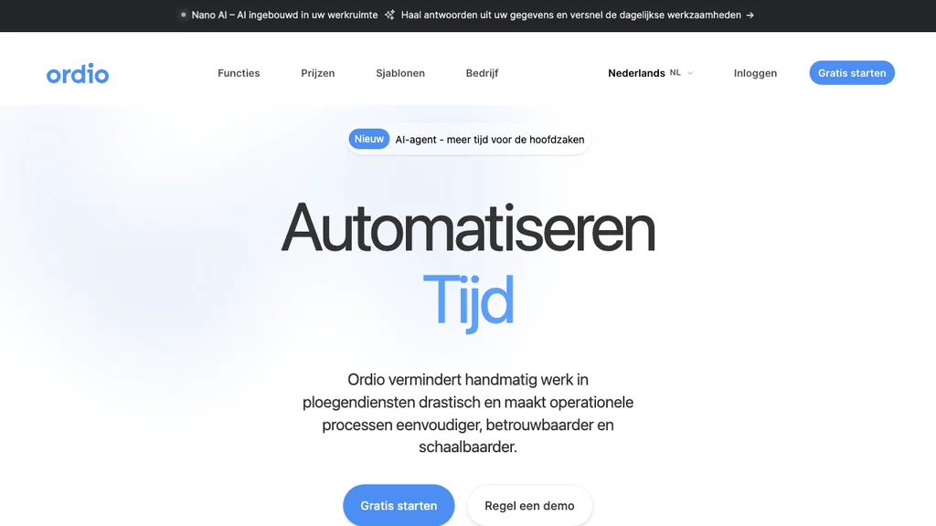 Ordio capaciteitsplanning en ploegenplanning homepage (screenshot juli 2026)