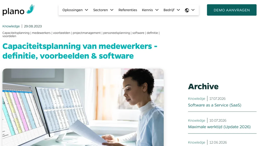 Plano-WFM capaciteitsplanning software homepage (screenshot juli 2026)