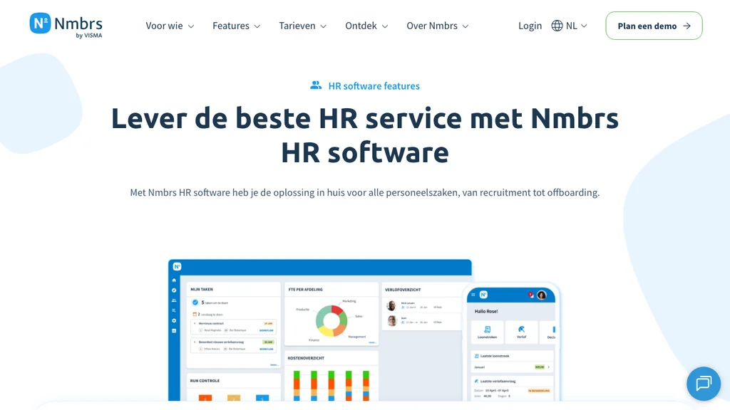 Nmbrs HR en salarissoftware met compliance-ondersteuning (screenshot juli 2026)