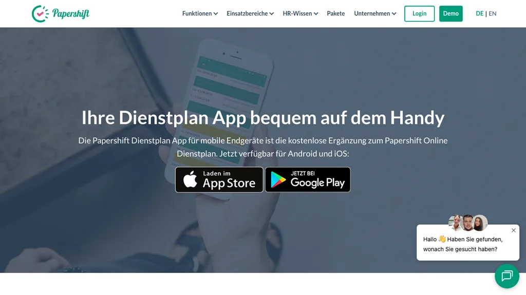 Papershift Dienstplan-App: Produktseite (Screenshot Juni 2026)