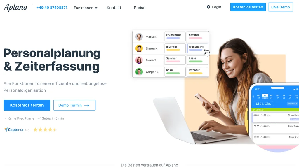 Aplano Schichtplan: Startseite (Screenshot Juni 2026)