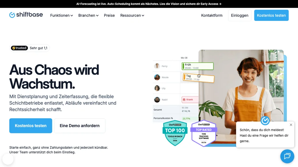 Shiftbase Personaleinsatzplanung: Startseite (Screenshot Juni 2026)