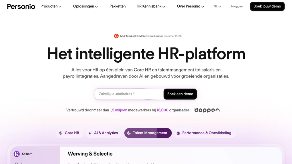 Personio HR DMS software homepage voor document management (screenshot juli 2026)