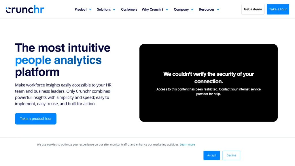 Crunchr people analytics platform homepage (screenshot July 2026)
