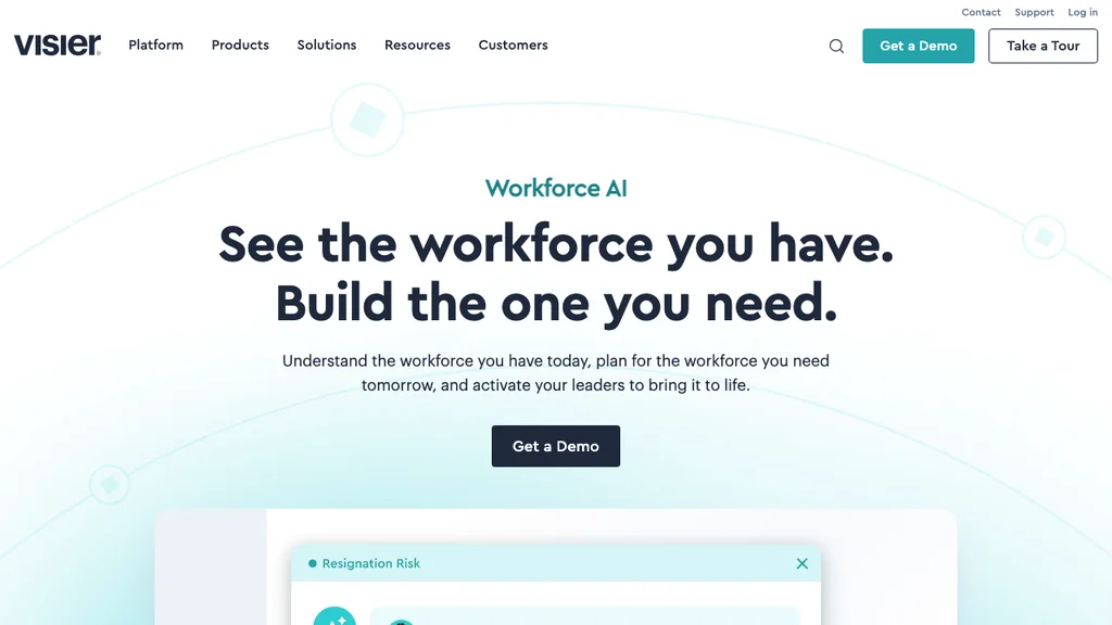 Visier people analytics and workforce insights platform homepage (screenshot July 2026)