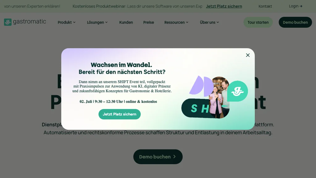gastromatic Gastro-Software: Startseite mit Personal und Lohn (Screenshot Juni 2026)