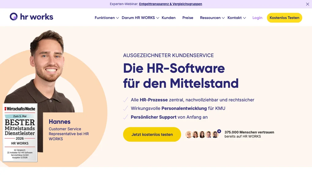 HRworks Personalverwaltung: Produktstartseite (Screenshot Juni 2026)