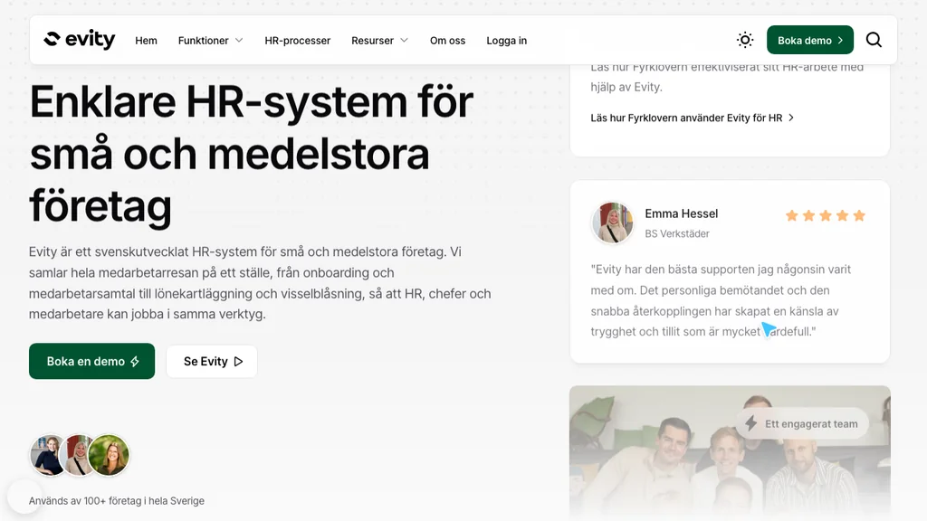 Evity startsida (skärmdump juli 2026)