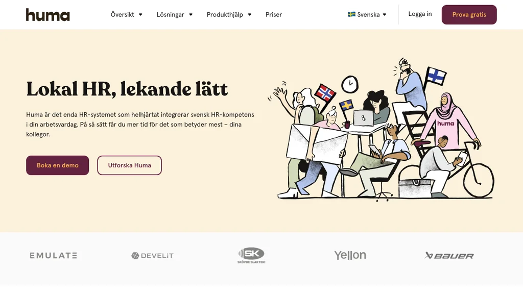 Huma startsida (skärmdump juli 2026)