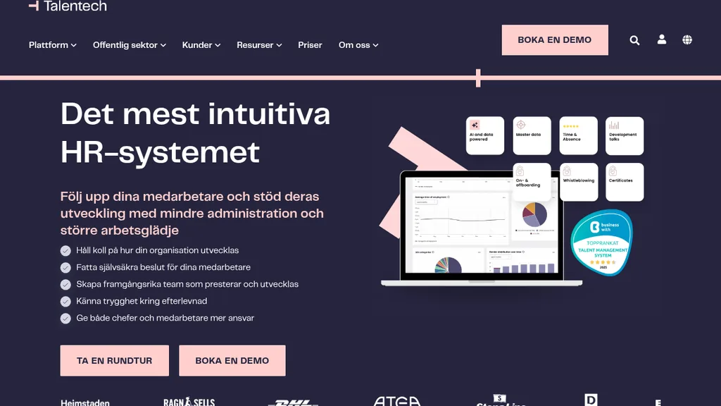 Talentech HR-system produktsida (skärmdump juli 2026)