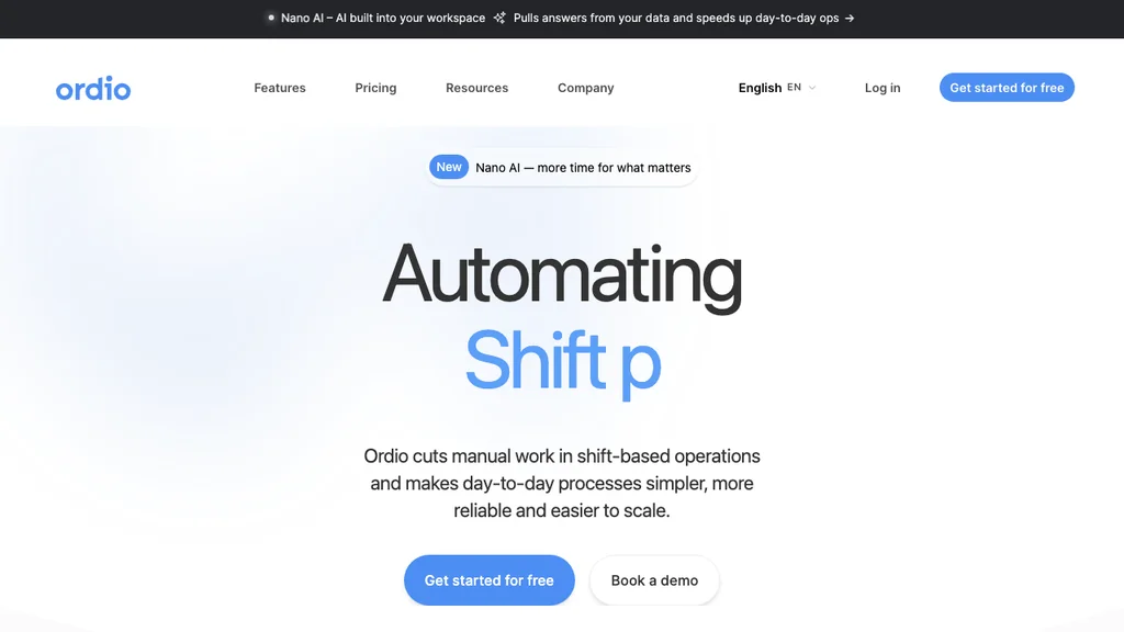 Ordio HRIS system homepage (screenshot July 2026)