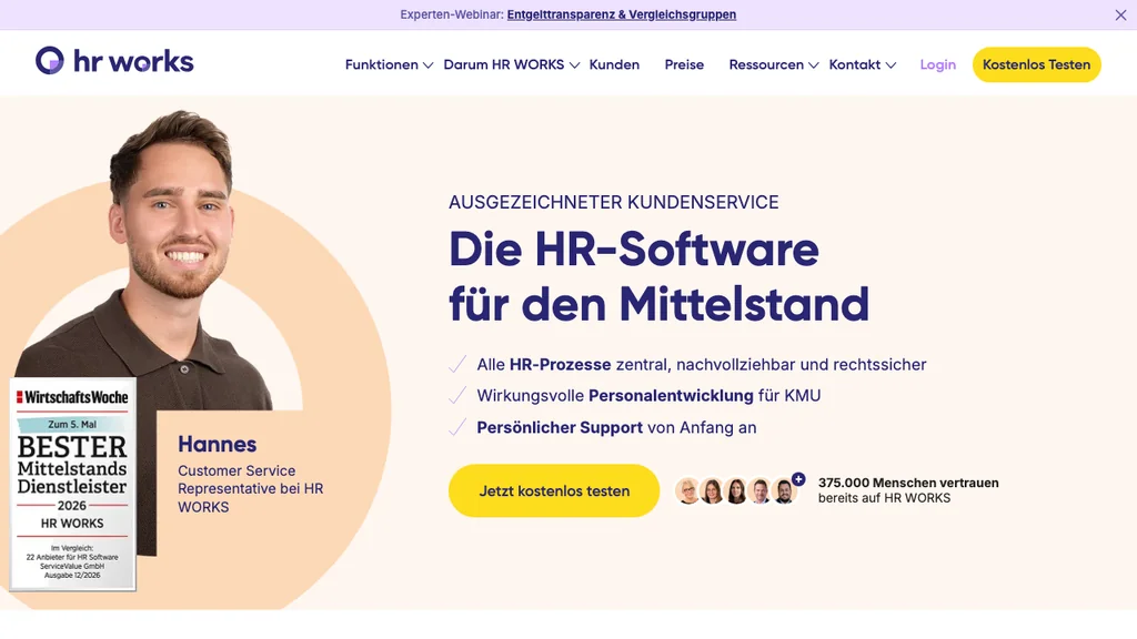 HRworks Personalverwaltung: Produktstartseite mit Lohnmodul (Screenshot Juni 2026)