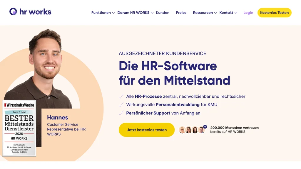 HRworks Onboarding-Software: Personalverwaltung Startseite (Screenshot Juli 2026)