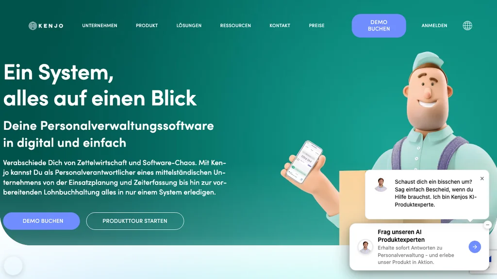 Kenjo Onboarding-Software: HR-Plattform Startseite (Screenshot Juli 2026)