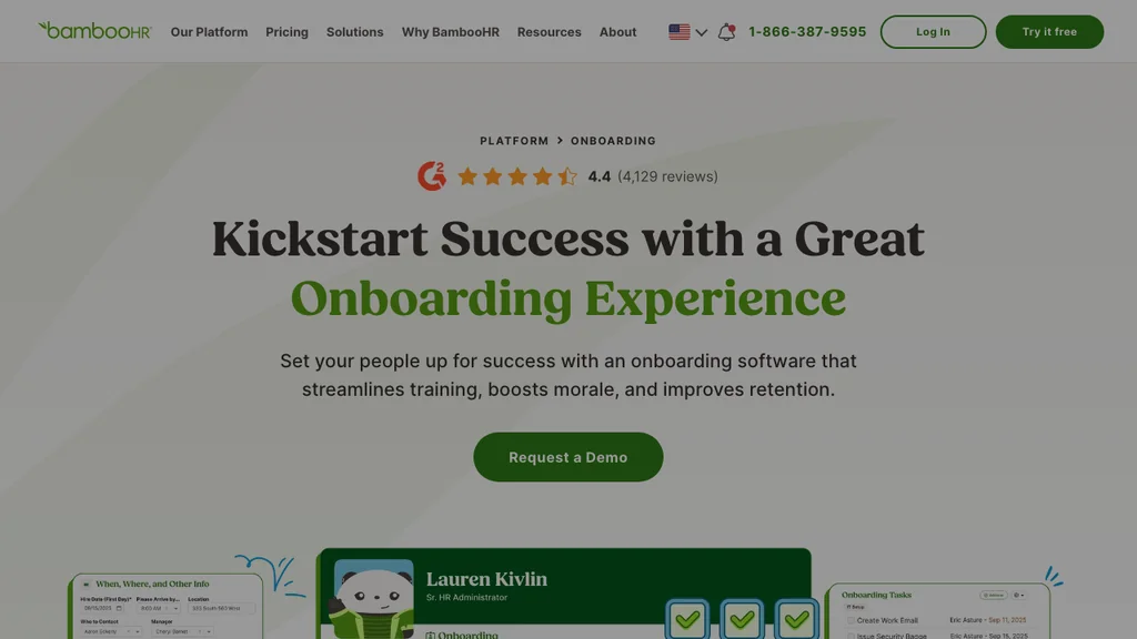 BambooHR employee onboarding software product page (screenshot July 2026)