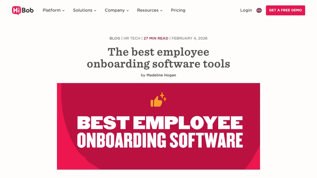 HiBob people platform homepage for onboarding workflows (screenshot July 2026)