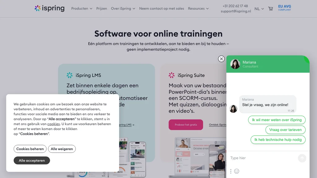 iSpring Learn LMS homepage (screenshot juli 2026)