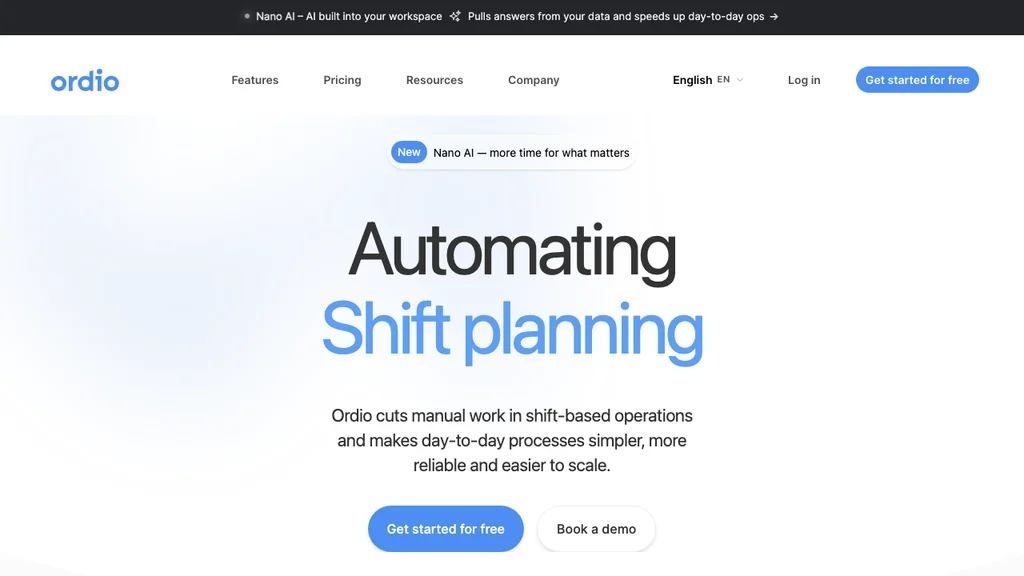 Ordio performance check-ins for shift teams homepage showing employee files and scheduling (screenshot July 2026)
