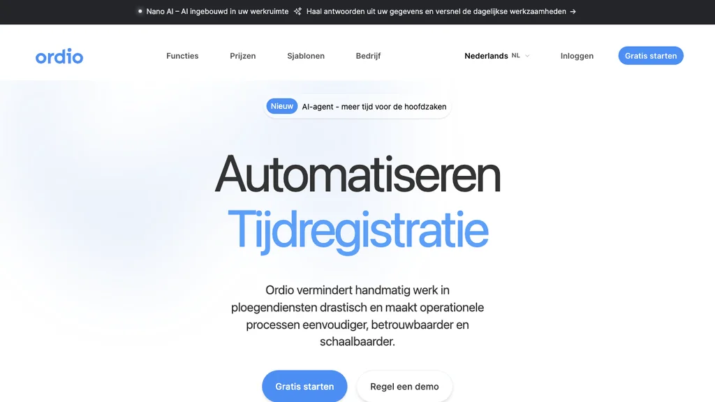 Ordio personeelsplanning en ploegenplanning homepage (screenshot juli 2026)